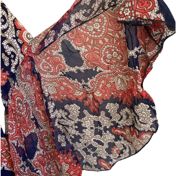 NWT TACERA Woman’s Medallion Orange Navy Blue Dress Sheer Winged Sleeves 2X - Picture 14 of 15